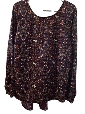 Cato Woman Floral Boho Peasant Blouse 18/20W Plus Size Long Sleeve